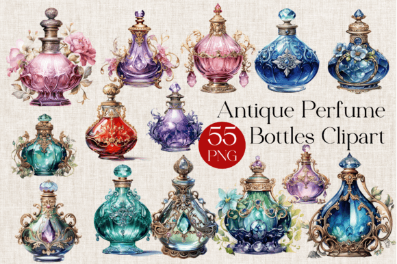 55 Watercolor Perfume Bottles Clipart Illustrations