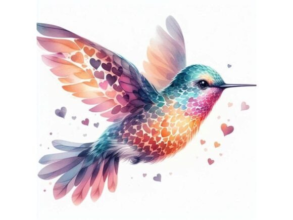 A Watercolor Hummingbird in Sunset Color Illustrations