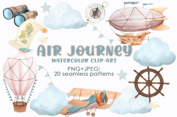 Air Journey Watercolor Seamless Patterns: Illustrations Review
