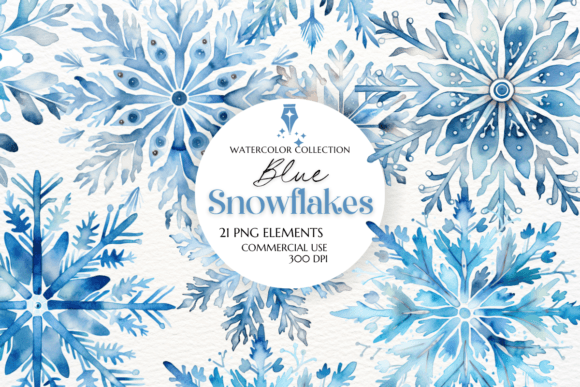 Blue Snowflakes Watercolor Clipart Illustrations Review