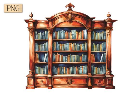 Bookshelf Watercolor Clipart PNG 18: Illustrations for Branding