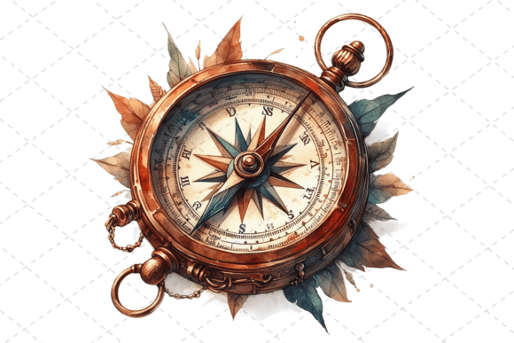 ExploreCraft Vintage Compass Watercolor Illustrations