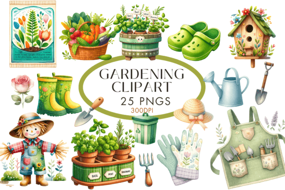 Gardening Watercolour Clipart for Brand Illustrations