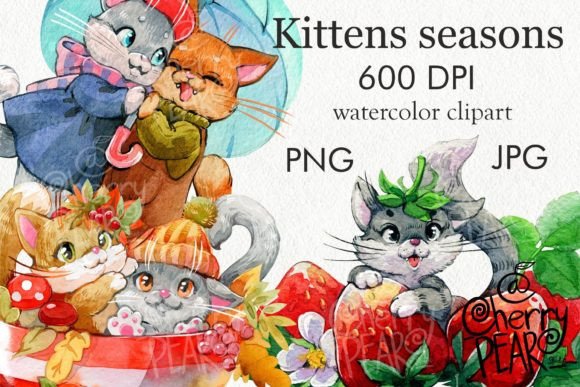 Kittens Seasons Illustrations: Cute Clipart Review