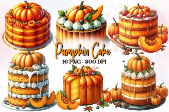 Pumpkin Cake Watercolor Clipart: Illustrations for Crafters