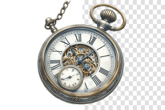 Vintage Pocket Watch Watercolor Clipart Illustrations