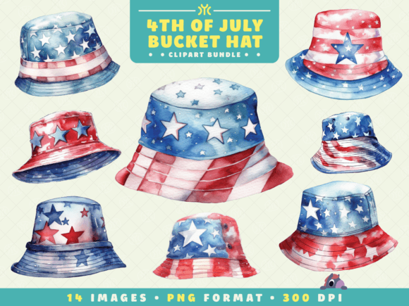 Watercolor 4th of July Bucket Hat PNG Illustrations