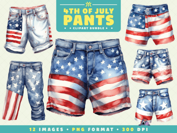 Watercolor 4th of July Pants Clipart Illustrations