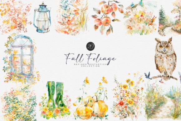 Watercolor Autumn Scenery Clipart for Embroidery