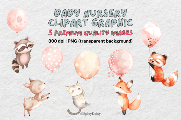 Watercolor Baby Girl Nursery Clipart Set Illustrations
