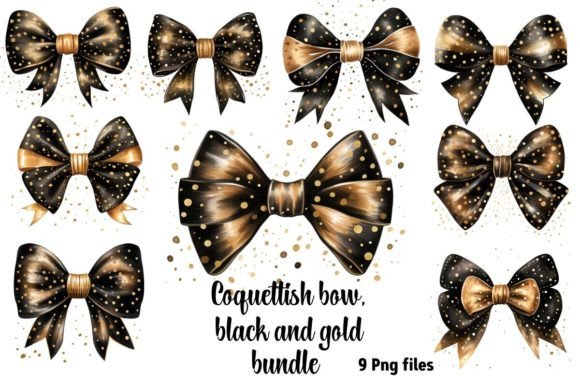 Watercolor Black Bow Clipart Bundle Illustrations