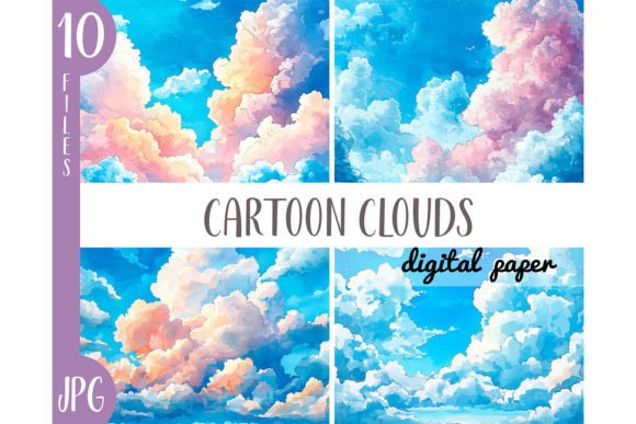 Watercolor Cartoon Sky Clipart JPG for Illustrations