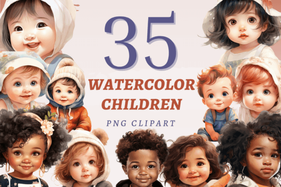 Watercolor Children PNG Bundle: Illustrations for Clients