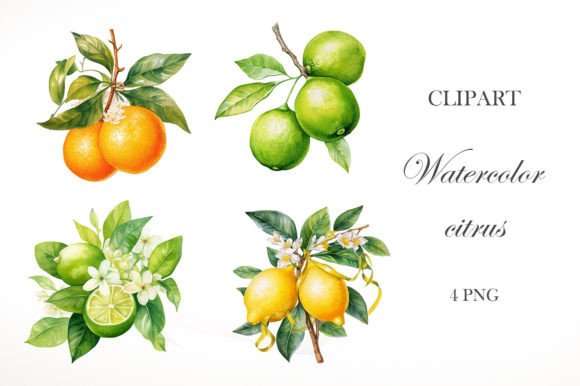 Watercolor Citrus Clipart: Fresh Illustrations for Branding