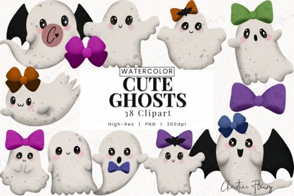 Watercolor Cute Ghosts Clipart Illustrations Review