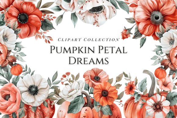 Watercolor Fall Clipart Pumpkin Petals Illustrations