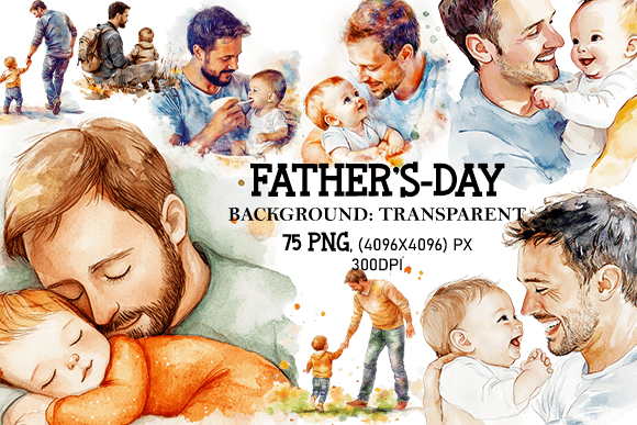 Watercolor Father’s Day Sublimation Clip Illustrations
