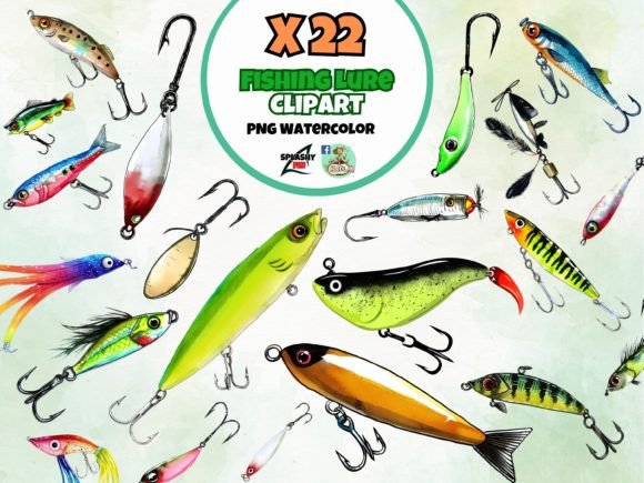 Watercolor Fishing Lure Clipart Illustrations