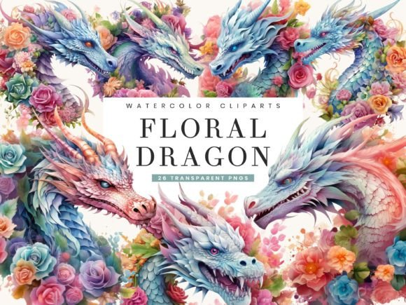 Watercolor Floral Dragon Clipart Bundle: Illustrations for Crafters
