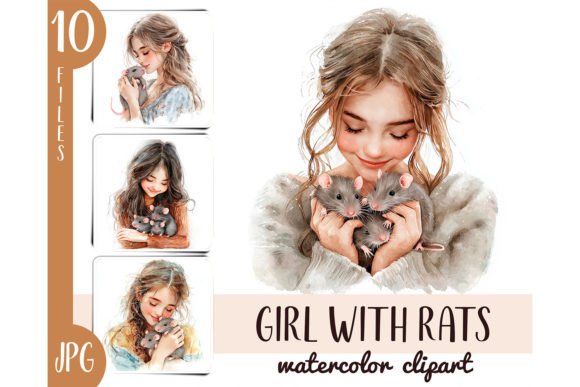 Watercolor Girl with Rat Clipart: Illustrations Review