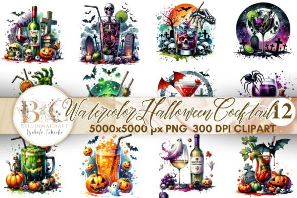 Watercolor Halloween Cocktail Illustrations for Blogs
