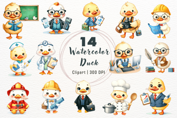 Watercolor Profession Duck Clipart for Brand Illustrations