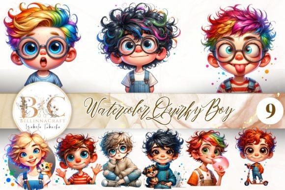 Watercolor Quirky Boy Illustrations for Branding
