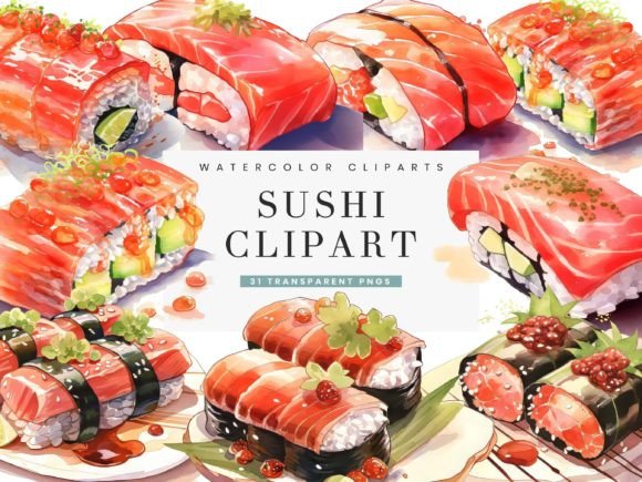 Watercolor Sushi Clipart Bundle: Illustrations for Crafters