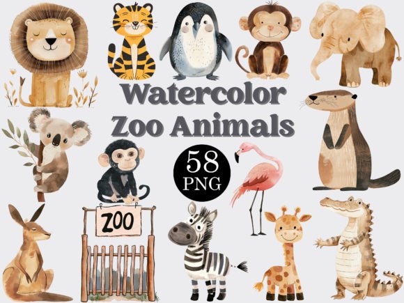 Watercolor Zoo Animals Clipart Bundle: Illustrations Review