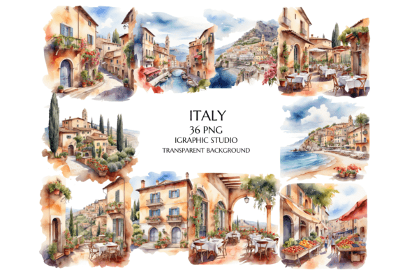 Watercolour Italian Clipart Illustrations for Crafters